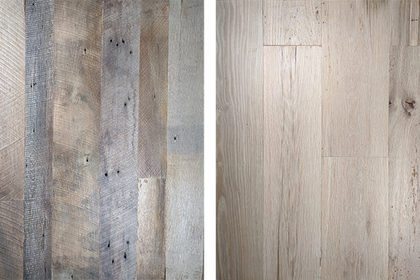 Reclaimed wood sample comparison showing original face versus reswan face